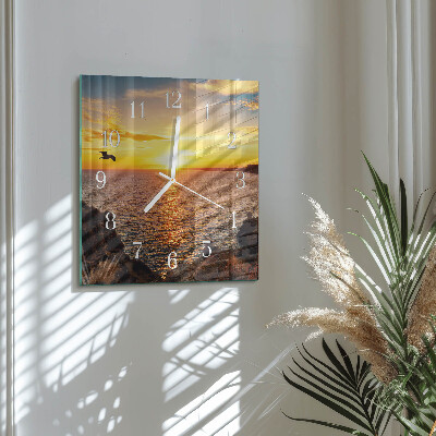Horloge carrée en verre Coucher de soleil
