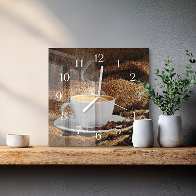 Horloge carrée en verre Café en grains