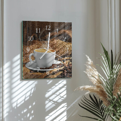 Horloge carrée en verre Café en grains