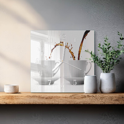 Horloge carrée en verre Tasses de café