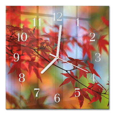 Horloge carrée en verre Feuilles d'érable