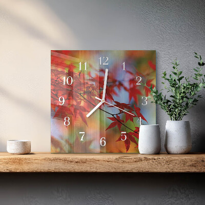 Horloge carrée en verre Feuilles d'érable