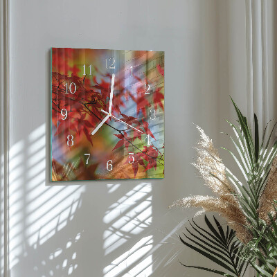 Horloge carrée en verre Feuilles d'érable