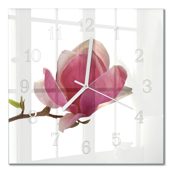 Horloge carrée en verre Fleur de magnolia
