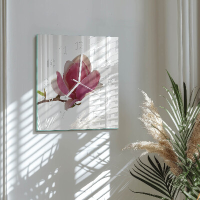 Horloge carrée en verre Fleur de magnolia