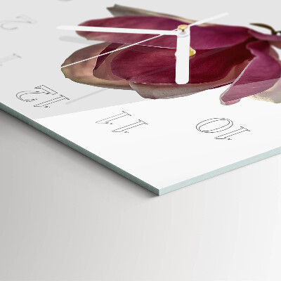 Horloge carrée en verre Fleur de magnolia