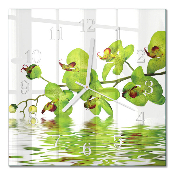 Horloge carrée en verre Orchidée