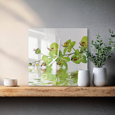 Horloge carrée en verre Orchidée