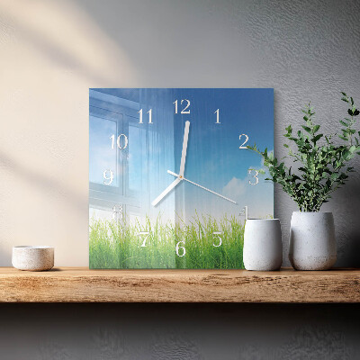 Horloge carrée en verre Herbe