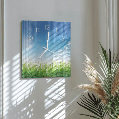 Horloge carrée en verre Herbe