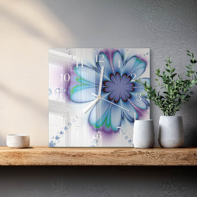 Horloge carrée en verre Fleur