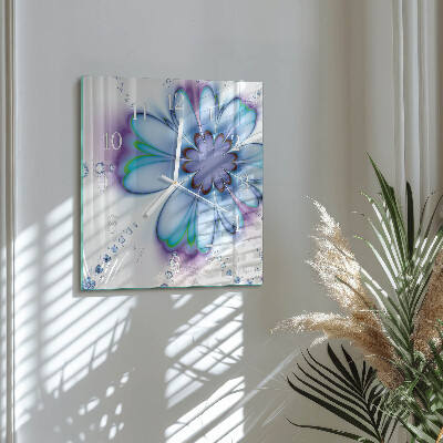 Horloge carrée en verre Fleur