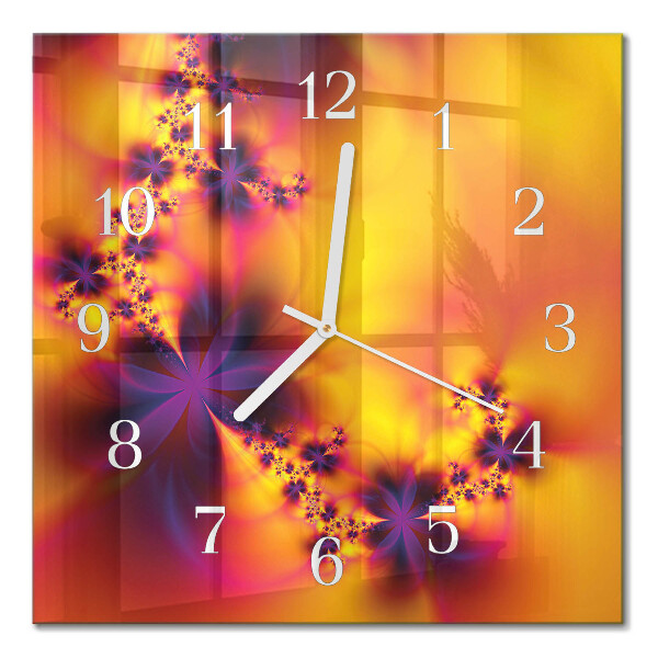 Horloge carrée en verre Fleurs