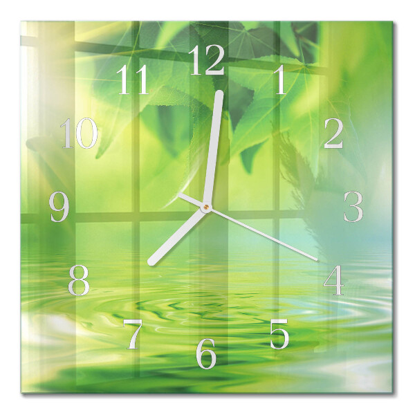 Horloge carrée en verre Feuilles