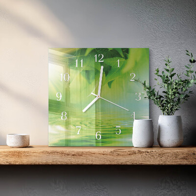 Horloge carrée en verre Feuilles
