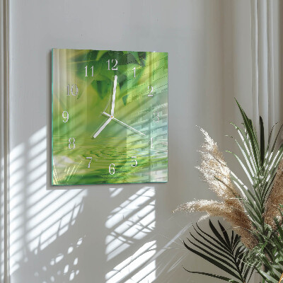 Horloge carrée en verre Feuilles