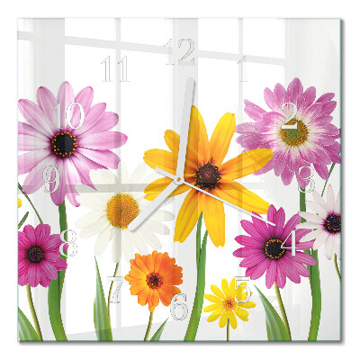 Horloge carrée en verre Fleurs