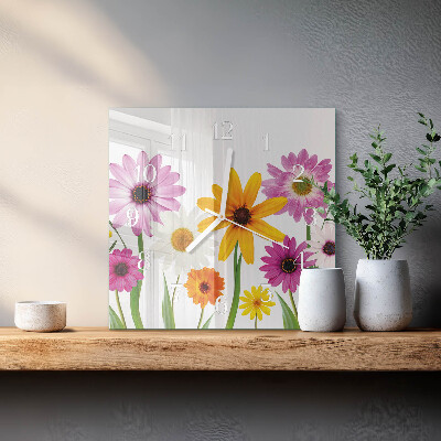 Horloge carrée en verre Fleurs