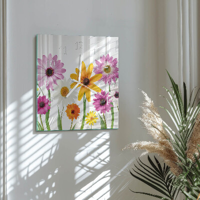 Horloge carrée en verre Fleurs