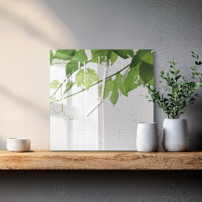 Horloge carrée en verre Feuilles
