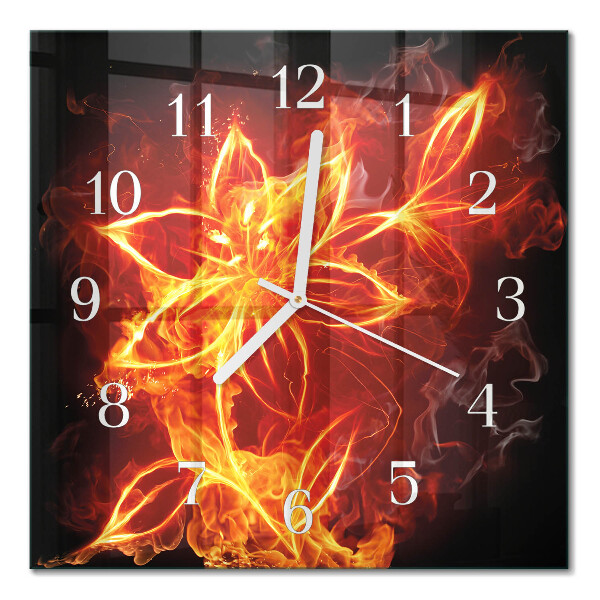Horloge carrée en verre Fleur de feu