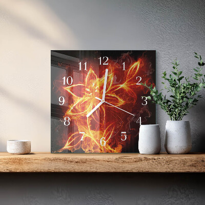 Horloge carrée en verre Fleur de feu