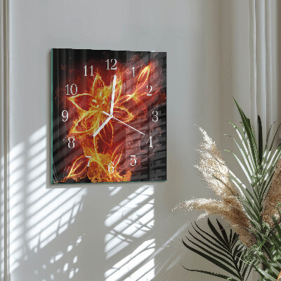 Horloge carrée en verre Fleur de feu