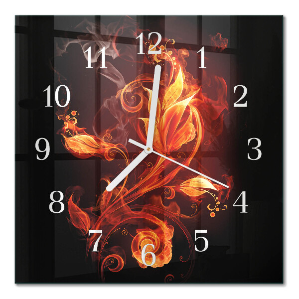 Horloge carrée en verre Fleur de feu