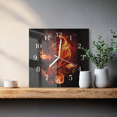 Horloge carrée en verre Fleur de feu