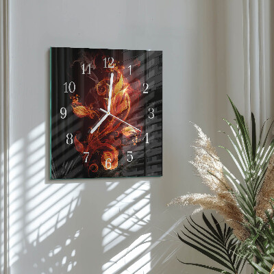 Horloge carrée en verre Fleur de feu