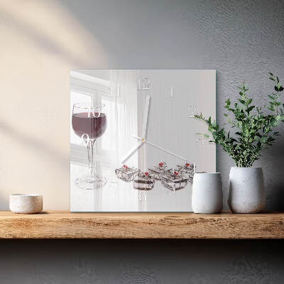 Horloge carrée en verre Un verre de vin