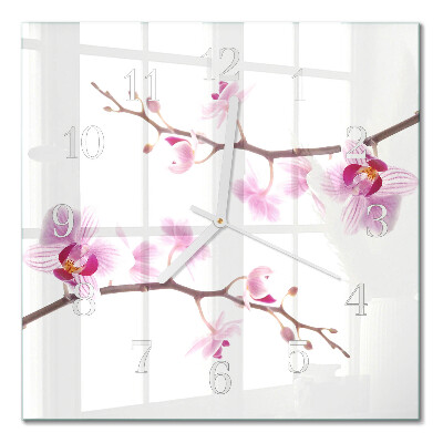 Horloge carrée en verre Orchidée