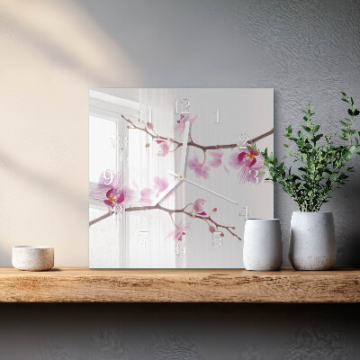 Horloge carrée en verre Orchidée