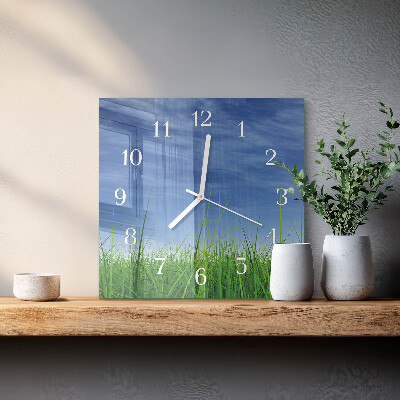 Horloge carrée en verre Herbe