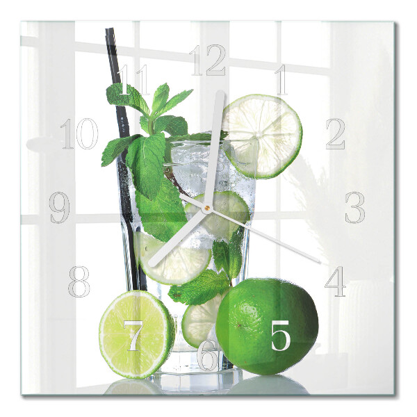 Horloge carrée en verre Citron vert et menthe
