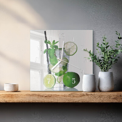 Horloge carrée en verre Citron vert et menthe