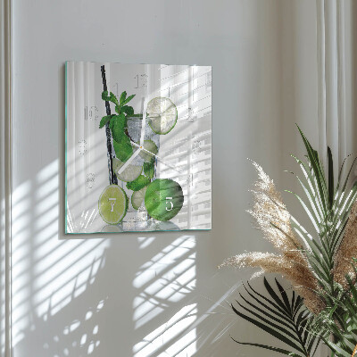 Horloge carrée en verre Citron vert et menthe