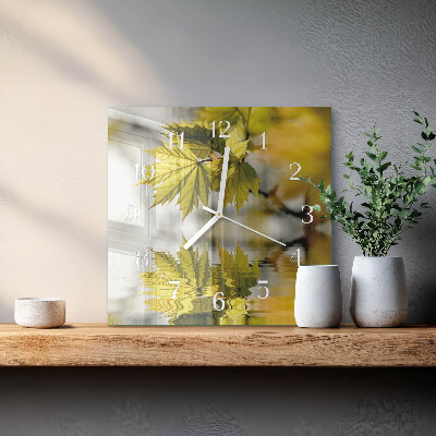 Horloge carrée en verre Feuille d'érable
