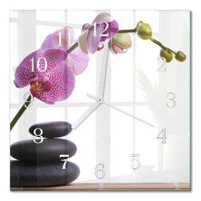 Horloge carrée en verre Orchidée
