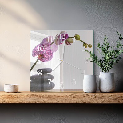 Horloge carrée en verre Orchidée