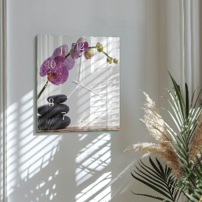 Horloge carrée en verre Orchidée
