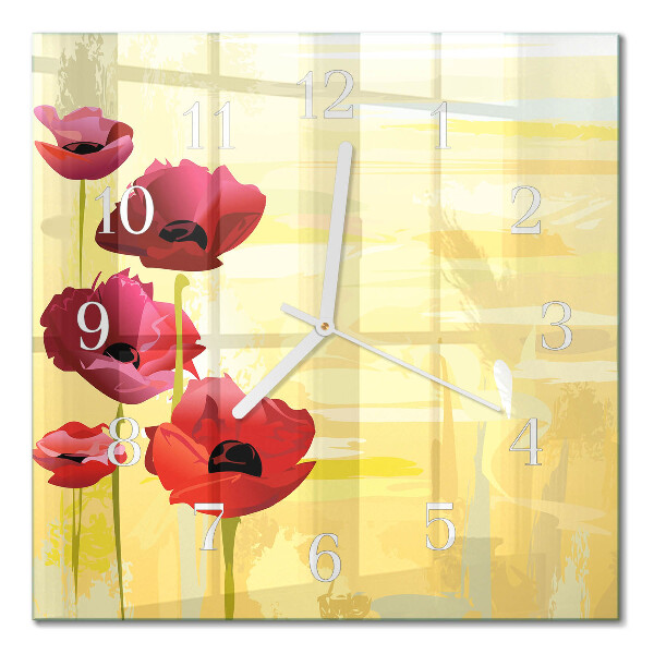 Horloge carrée en verre Coquelicots