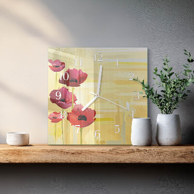 Horloge carrée en verre Coquelicots