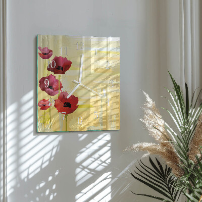 Horloge carrée en verre Coquelicots
