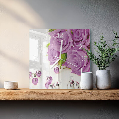 Horloge carrée en verre Roses