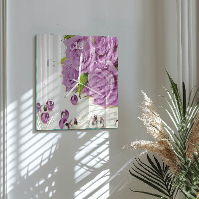 Horloge carrée en verre Roses