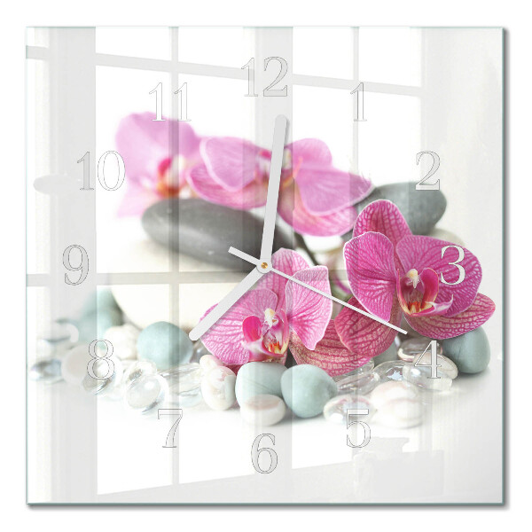 Horloge carrée en verre Orchidées