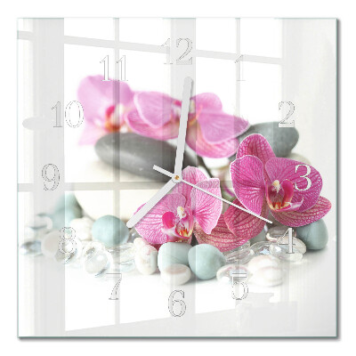 Horloge carrée en verre Orchidées