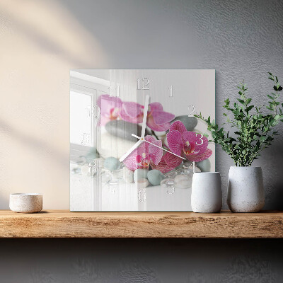 Horloge carrée en verre Orchidées