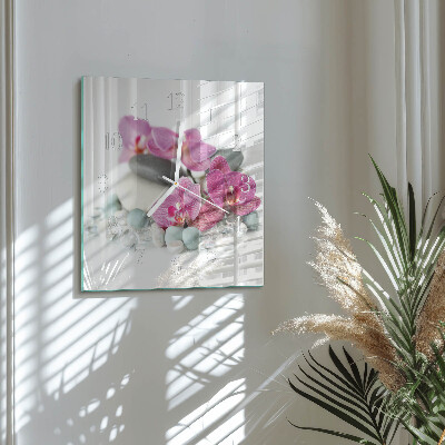 Horloge carrée en verre Orchidées